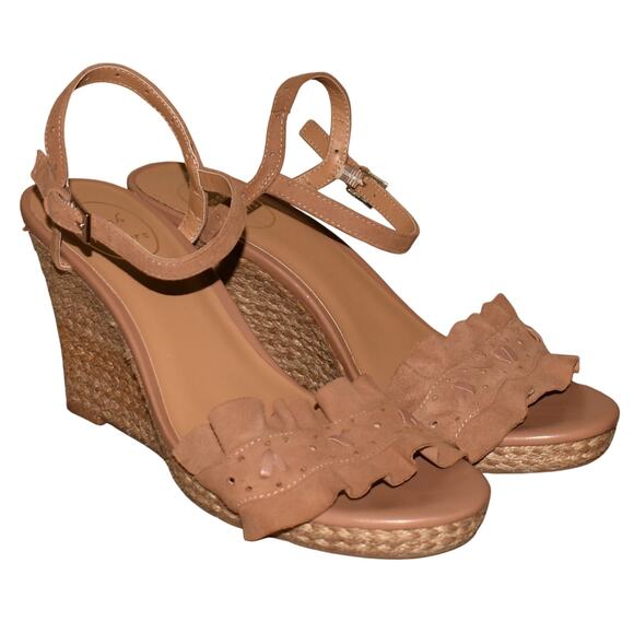 JACK ROGERS $158 Vale Suede Wedge Sandal‎ Brown 8.5 M - Picture 1 of 6